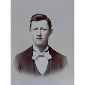 Antique Photo Cabinet Card 1900s BW Handsome Young Man Intricate Embossed Frame